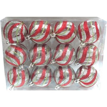 QUEENS OF CHRISTMAS Queens of Christmas WL-ORN-12PK-CL-RSG Clear Ball Ornament with Red; Silver & Gold swirl Design - Pack of 12 WL-ORN-12PK-CL-RSG